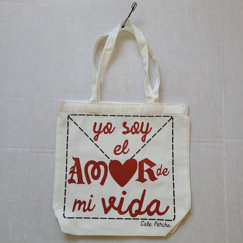 Dale Percha Graphic Tote Bag Yo Soy El Amor De Mi Vida Ivory Red Large